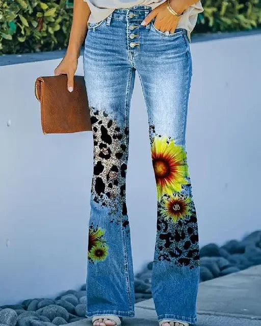 Damen Flared Jeans mit mittelhoher Taille und fünf Taschen