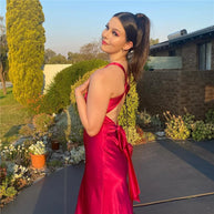 WW | Schleife Rückenfrei Abend Maxi Kleid