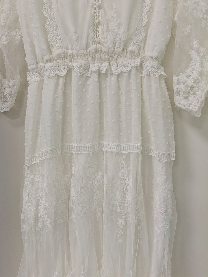 W&W Mode | Cross Halbtransparente Spitzen Maxikleid