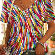 WW | Lebhaftes Retro-T-Shirt mit V-Ausschnitt für Damen