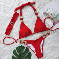 WW | Pink Sexy Bikinis Schwimmbekleidung mit Herz Strass Damen Bademode Female Push-Up Bikini Strand Bademode Badeanzüge Pool Badebekleidung