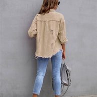 Shirt-Style Jeancoat mit Löchern