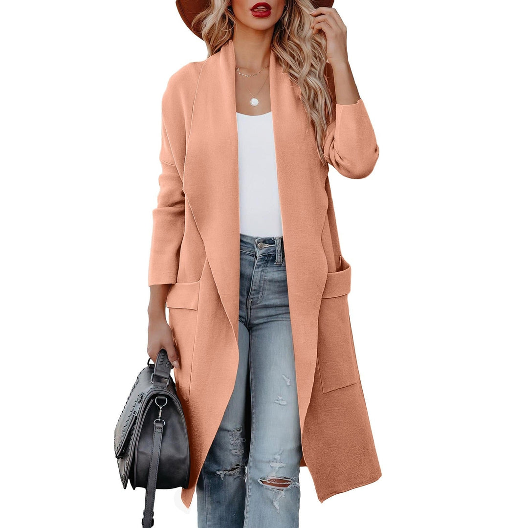 W&W Mode - Stilvoller Damen Freizeit langer einfarbiger Mantel mit Taschen