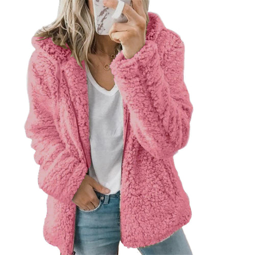 Damen Teddy-Fleece-Mantel mit Taschen und Reißverschluss