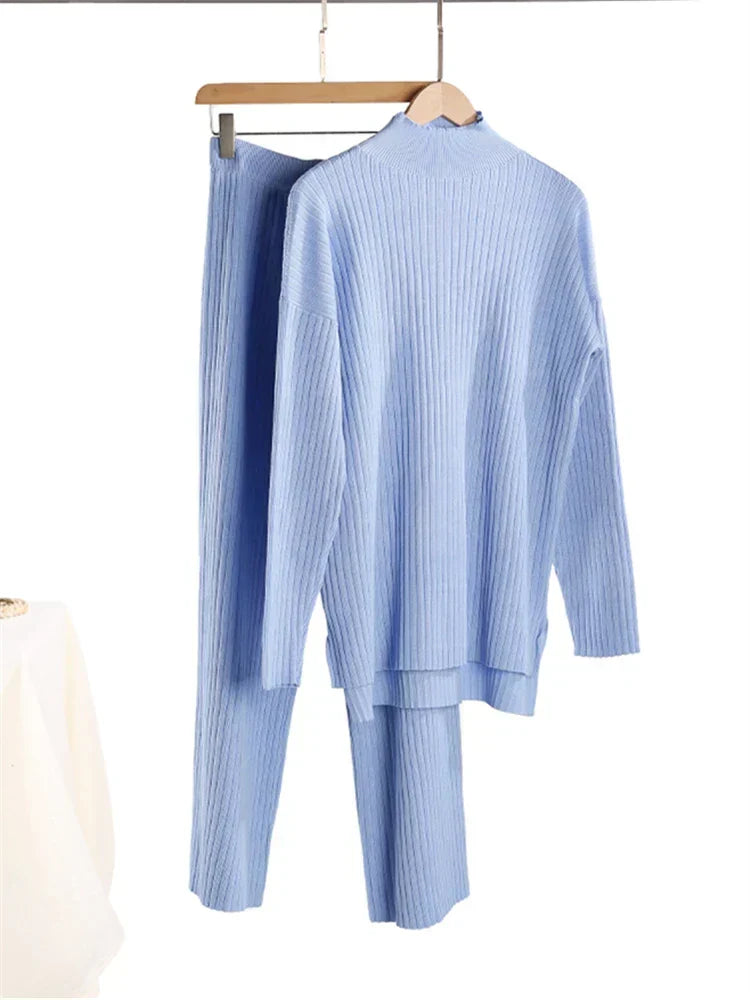W&W Mode | teilige Loungewear-Set - gestrickter Damenpullover und Hose