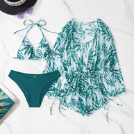 WW | 3 Stück Bikini Tropischer Druck Badebekleidung Halter Schnürseite Badebekleidung Frauen Badeanzug Weiblich Schwimmen Sommer Strandbekleidung