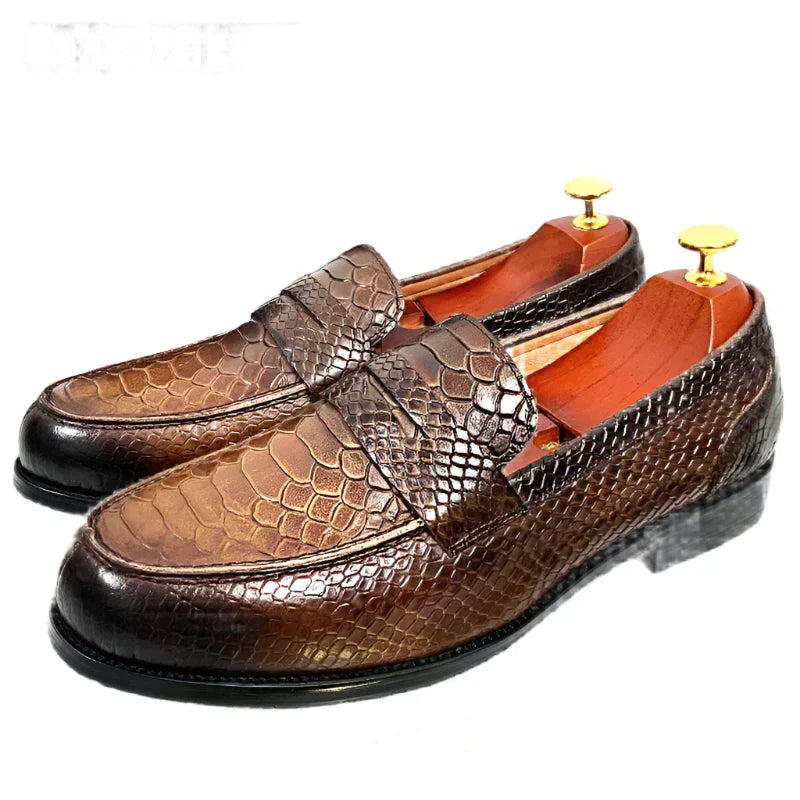WW | Luxus Schwarze Lederloafers Mit Schlangenprint
