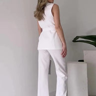 WW | Ärmelloser Blazer-Anzug Taillierte Passform Wickel-V-Ausschnitt Weite Hose