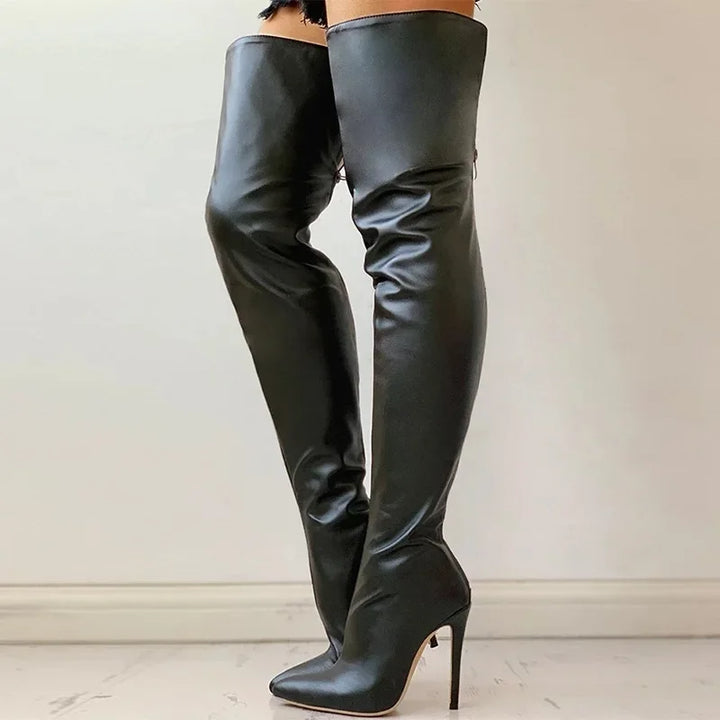 W&W Mode | Oberschenkelhohe Fashion Stiefel Stiletto Absatz