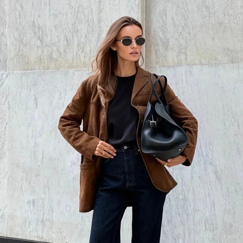 W&W Mode | Braune Wildlederjacke Mit Revers Chic Und Warm