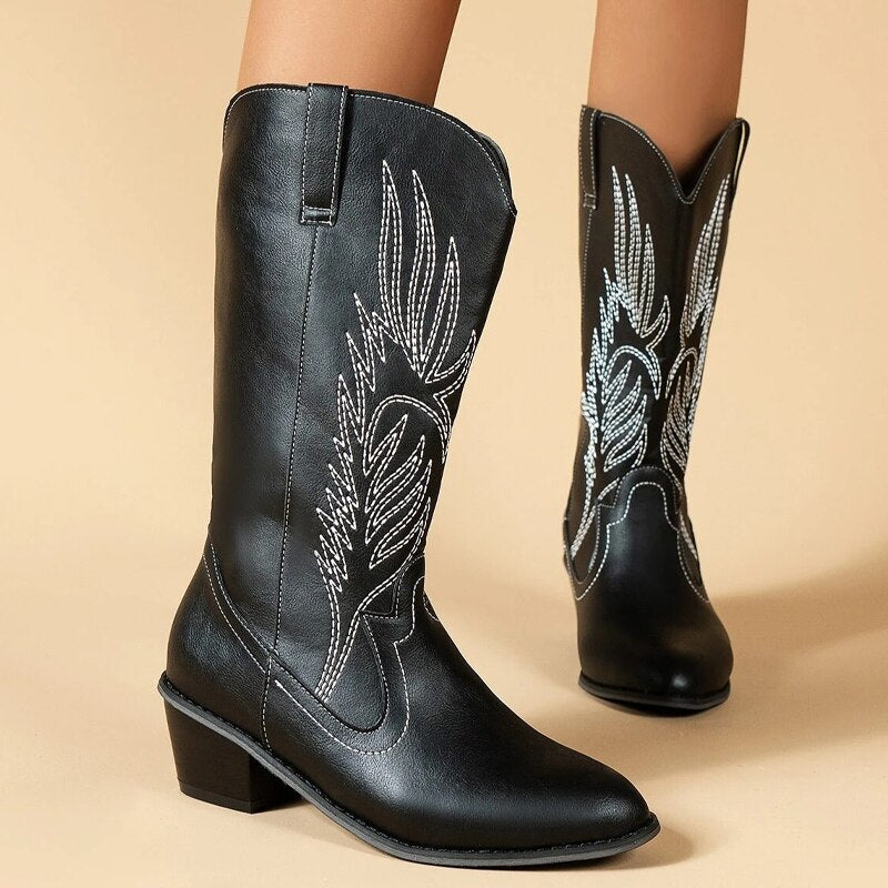 W&W Mode Cowboy-Stiefel | Hochwertige Damenstiefel mit Boho-Print