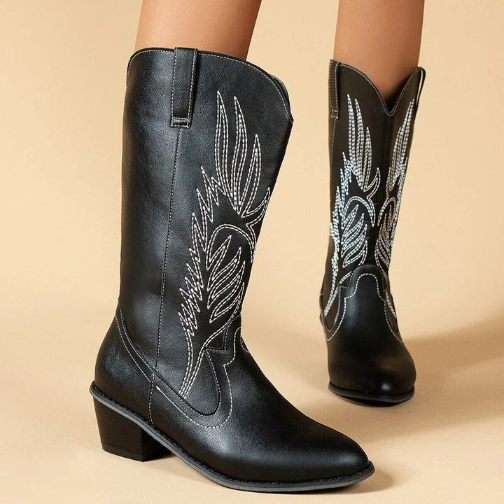 W&W Mode Cowboy-Stiefel | Hochwertige Damenstiefel mit Boho-Print