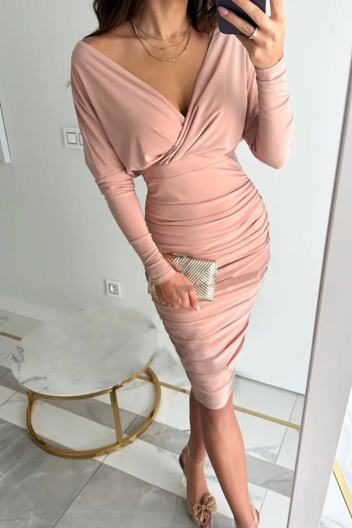 W&W Mode V-Ausschnitt Langärmelig  Party-Kleid