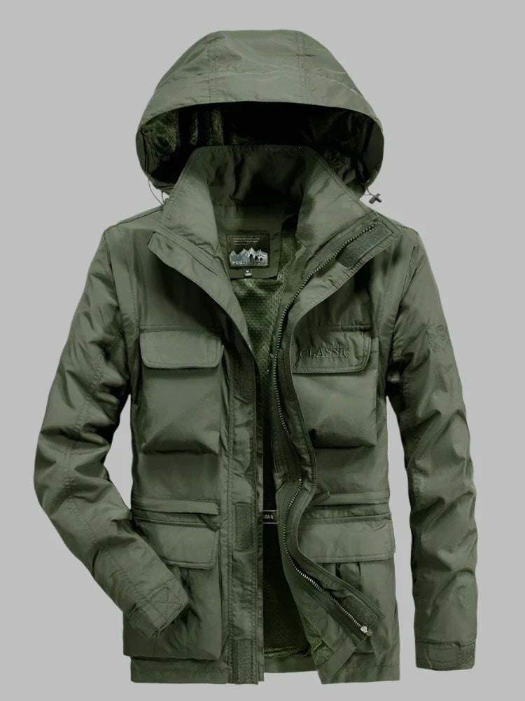 WW | Langer Multi Pocket Mantel Mit Kapuze Für Herren