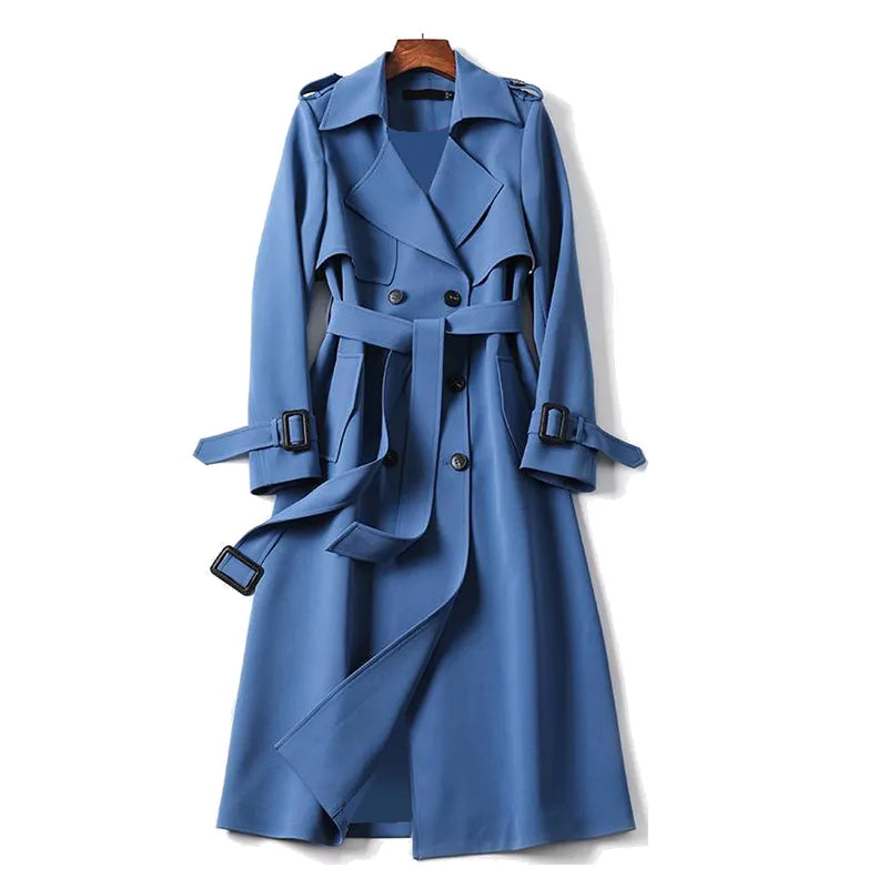 WW | Damen Doppelreihiger Langer Frühlings Trenchcoat
