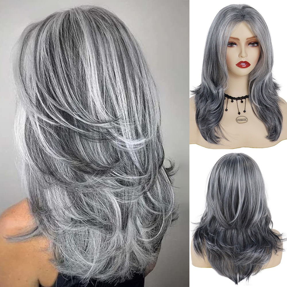 WW | Synthetische Lange Graue Perücke für einen eleganten Haar-Look