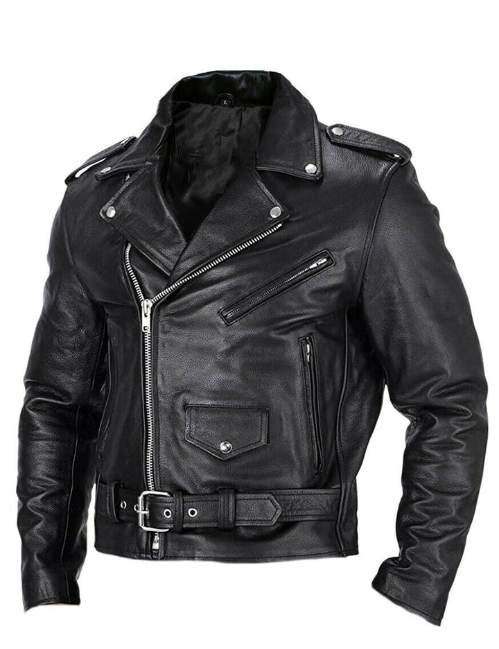 W&W Mode | Lederjacke für Herren | Slim Fit | Stehkragen | Winddichte Motorradjacke