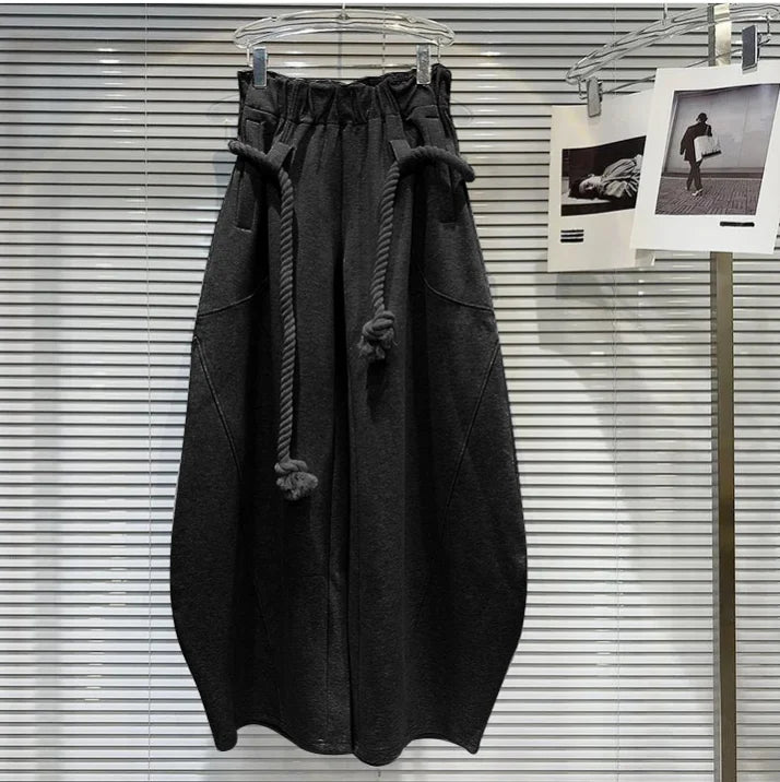 WW | Herbst Neue Ankunft Mode Frauen Gewebte Bandage Design Hose Lose Hohe Elastische Taille Breite Bein Bequeme Hose