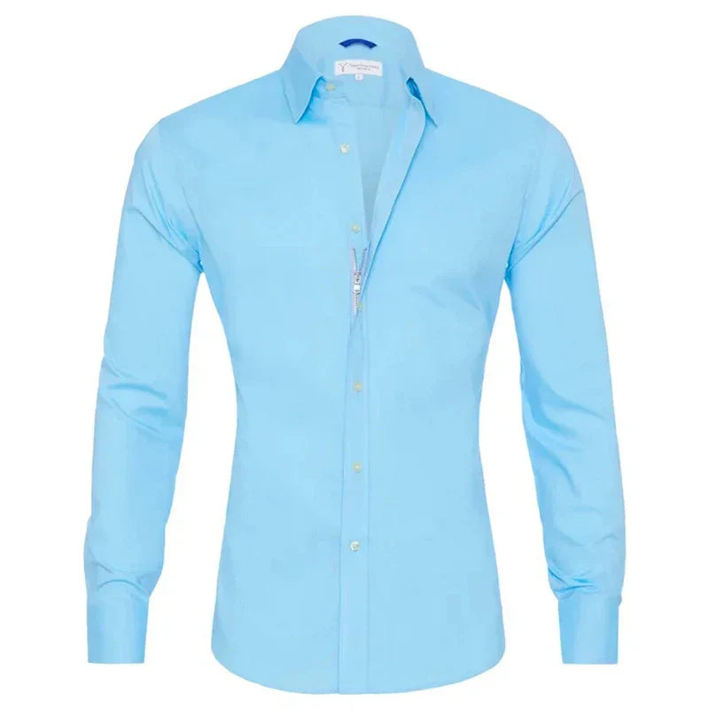 WW | Herren Oxford Hemd in Hellblau Slim Fit Mit Stilvollem Reißverschluss