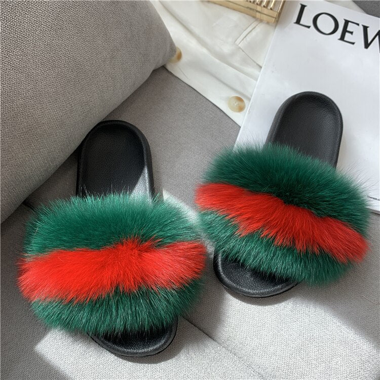 WW | Flauschige Echtfell Flip Flops Hausschuhe Sandalen