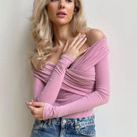 WW Off-Shoulders Bodysuit | Moderner eleganter plissierter Damen-Bodysuit