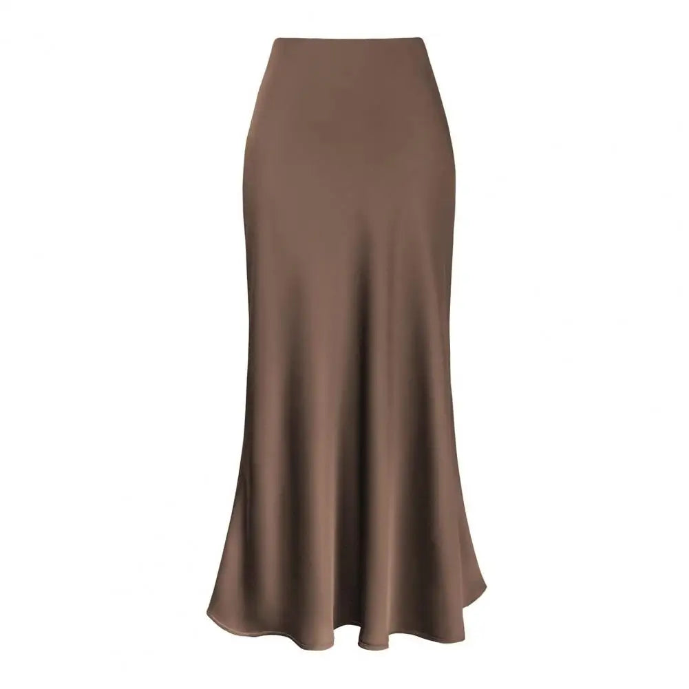 WW | Faux-Seiden-Satin Damenrock Elegant Hohe Taille A-Linie Fischschwanzrock Glänzend Büro Dame Ausgestellt Saum Maxi Rock Gemusterte Röcke