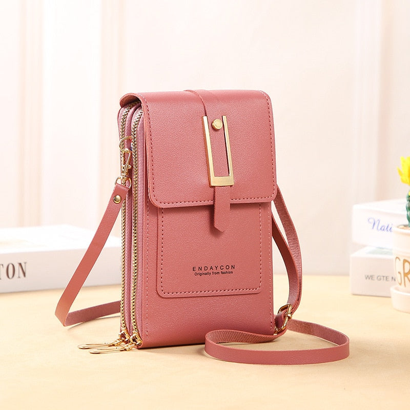 WW Leder Smartphone Clutch | Damen Handtasche mit Touchscreen-Fenster