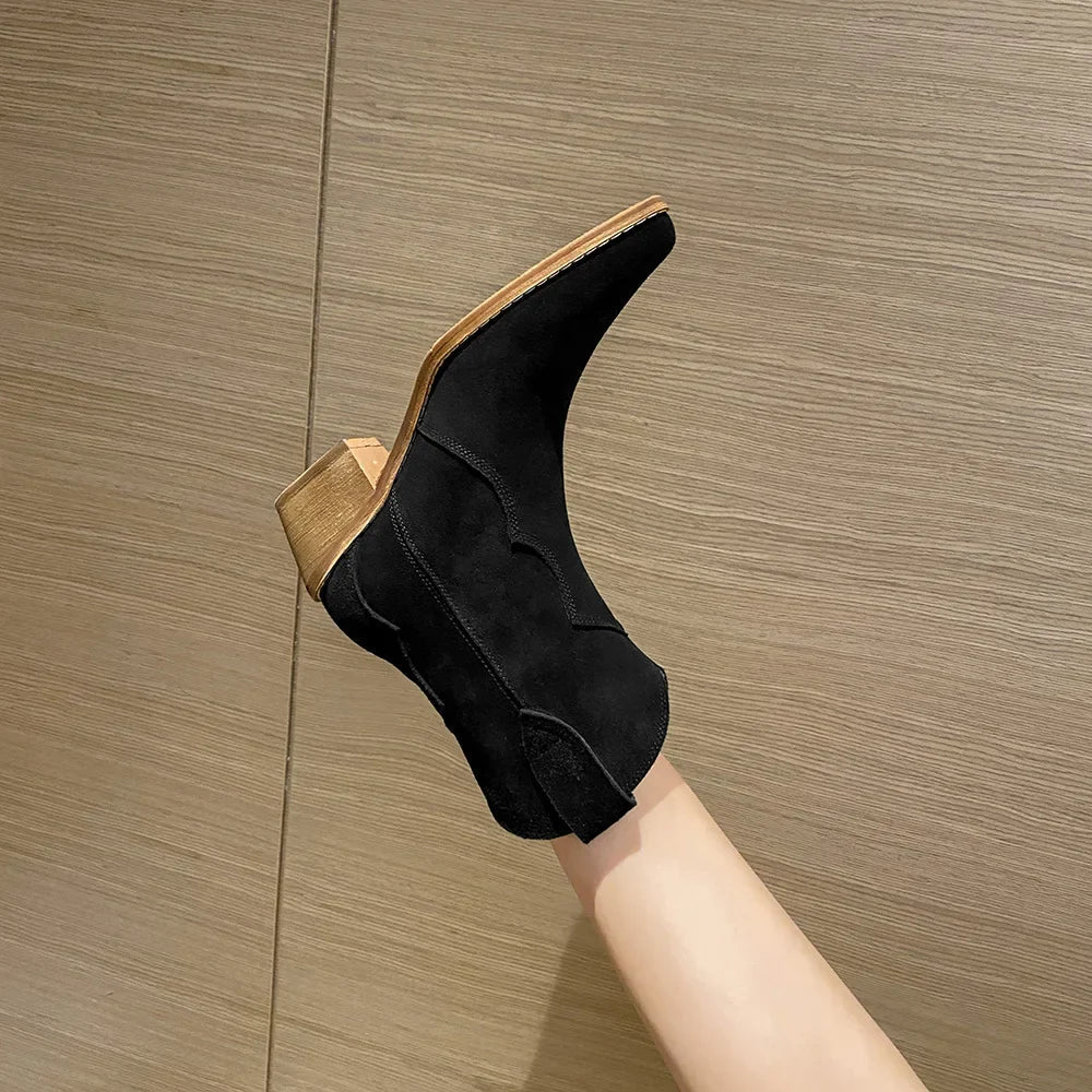 W&W Mode | Rindsleder Damen Wildleder Damen Stiefel Mit Absatz