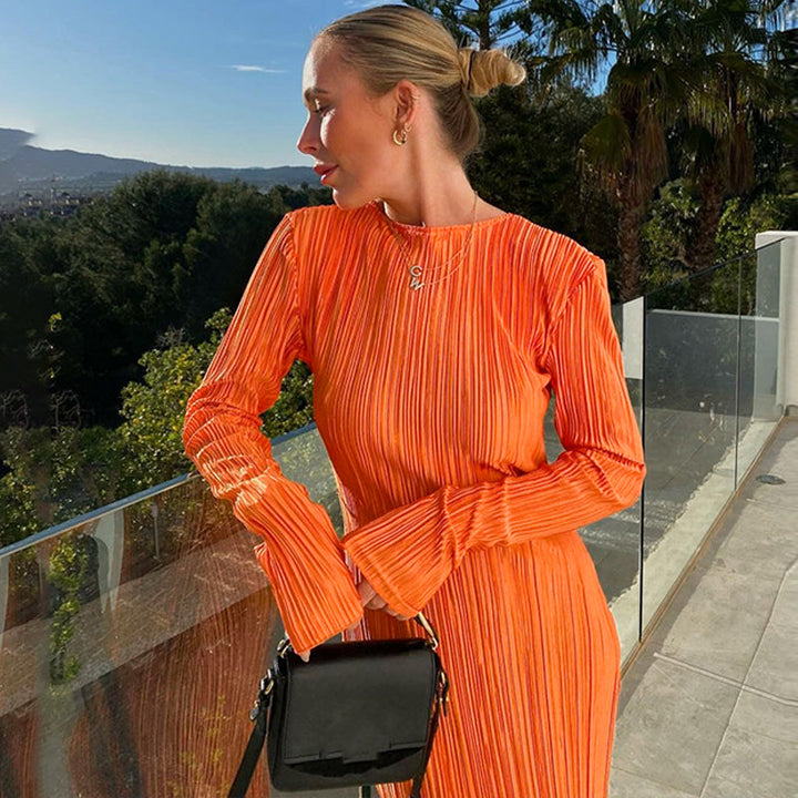 W&W Mode - Enganpassendes Midi-Kleid mit langen Ärmeln für Frauen
