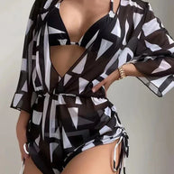WW | 3 Stück Bikini Tropischer Druck Badebekleidung Halter Schnürseite Badebekleidung Frauen Badeanzug Weiblich Schwimmen Sommer Strandbekleidung