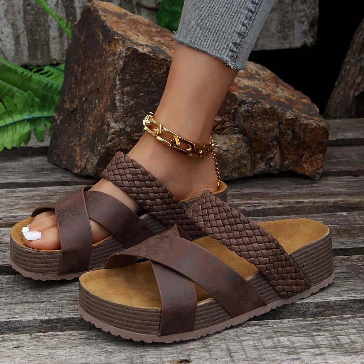 WW | Gewebte Band Platform Sandalen Für Damen