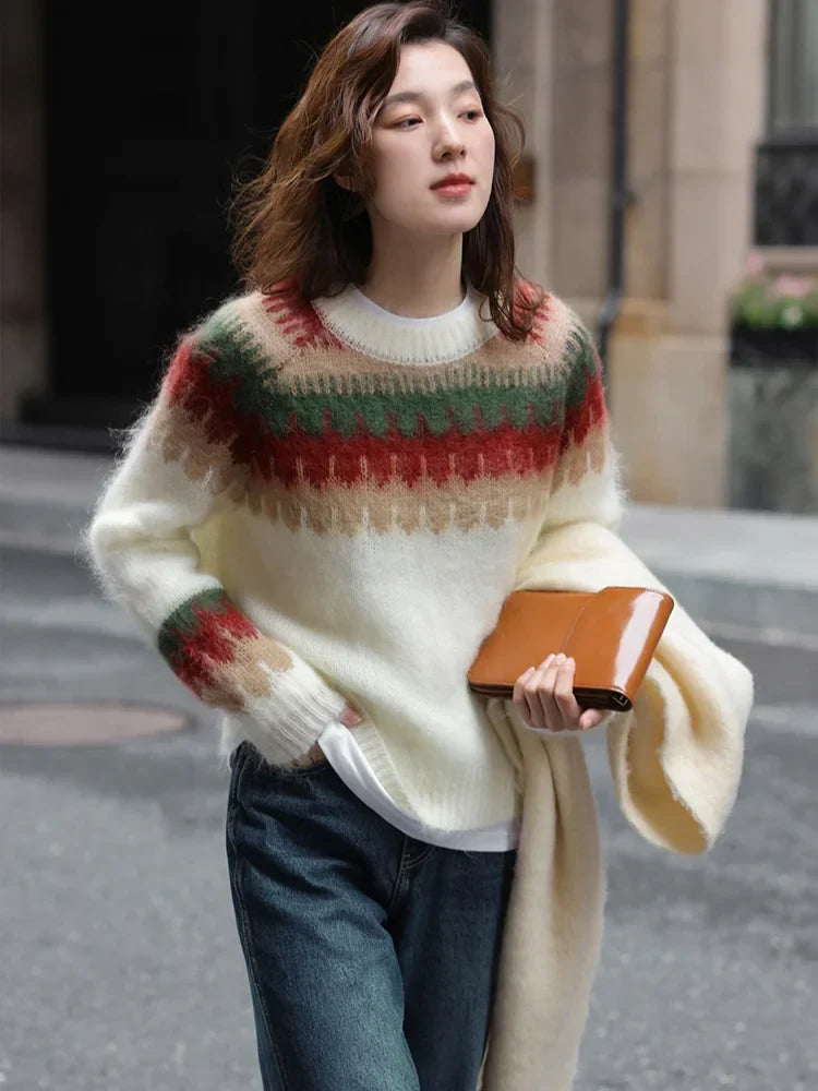 W&W Mode - Hässlicher Weihnachtspulli - Dick gestrickter Pullover mit Retro-Muster