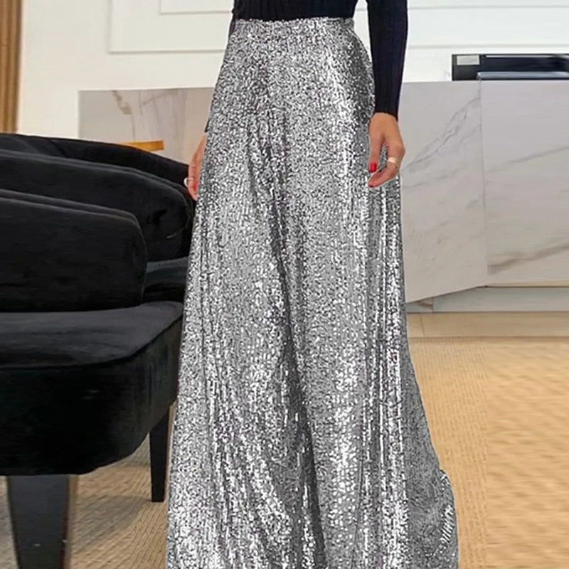 Damen Hose mit glänzenden Pailletten