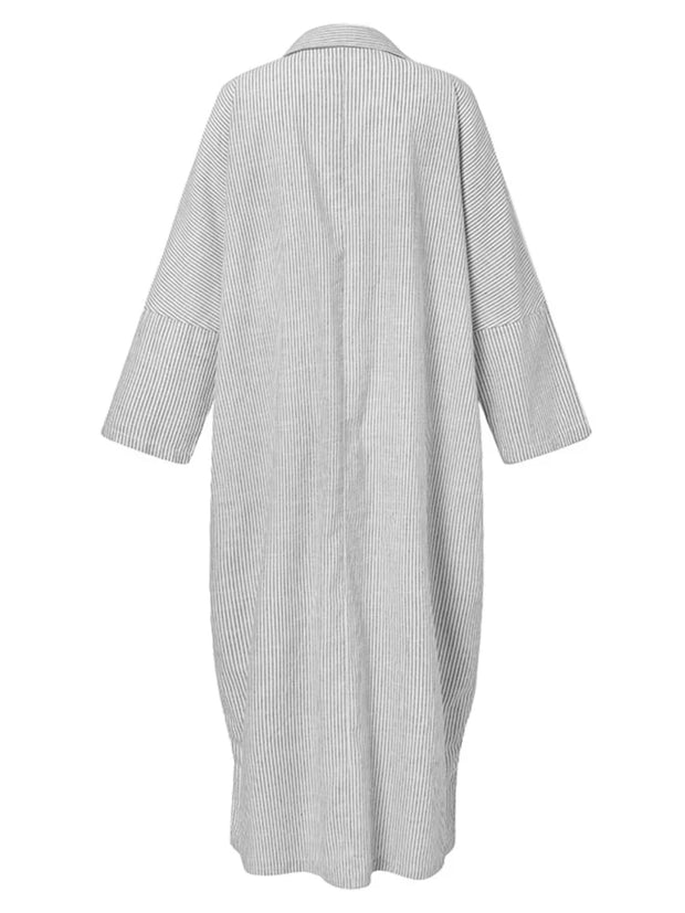 WW Gestreiftes Kleid | Lässiges oversized Maxi-Kleid mit langen Ärmeln für Damen
