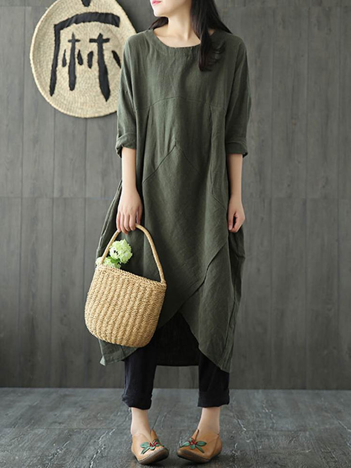 W&W Mode Langärmeliges unregelmäßiges Midikleid