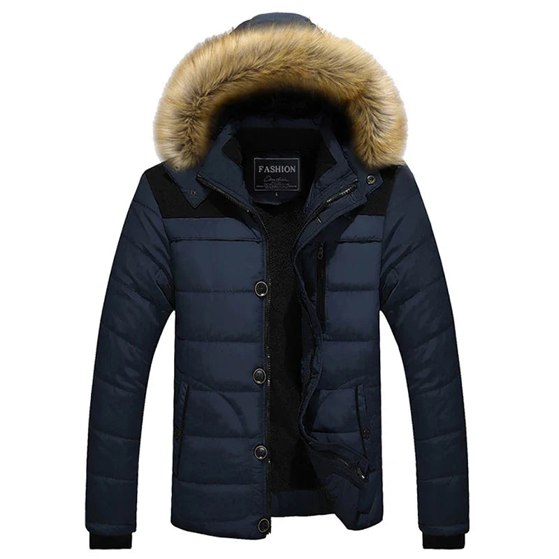 WOLFF | Herren Winterjacke mit Fellkapuze