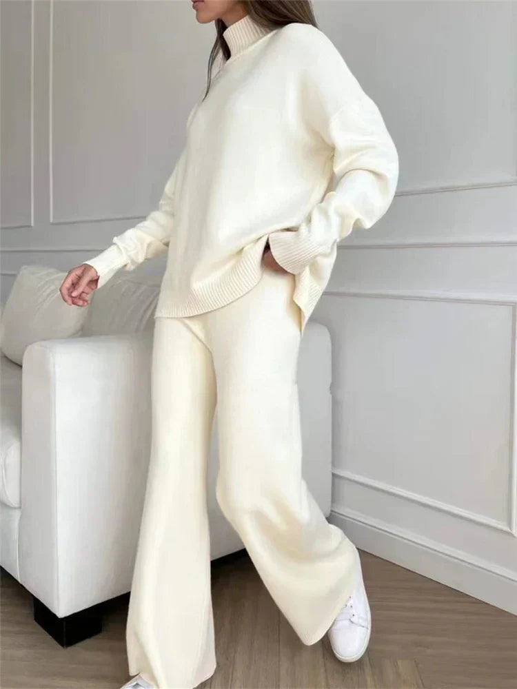 W&W Mode | teilige Loungewear-Set - gestrickter Damenpullover und Hose