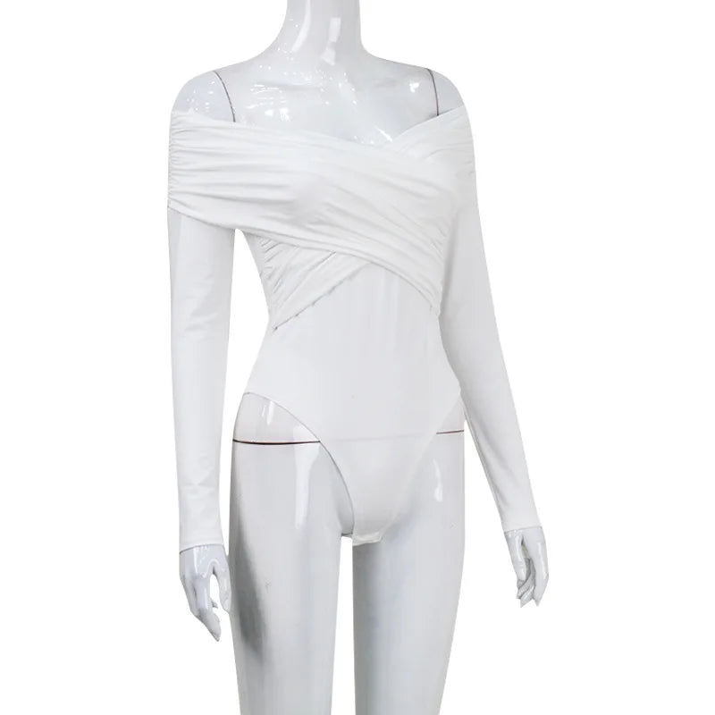 WW Off-Shoulders Bodysuit | Moderner eleganter plissierter Damen-Bodysuit