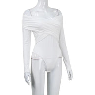 WW Off-Shoulders Bodysuit | Moderner eleganter plissierter Damen-Bodysuit