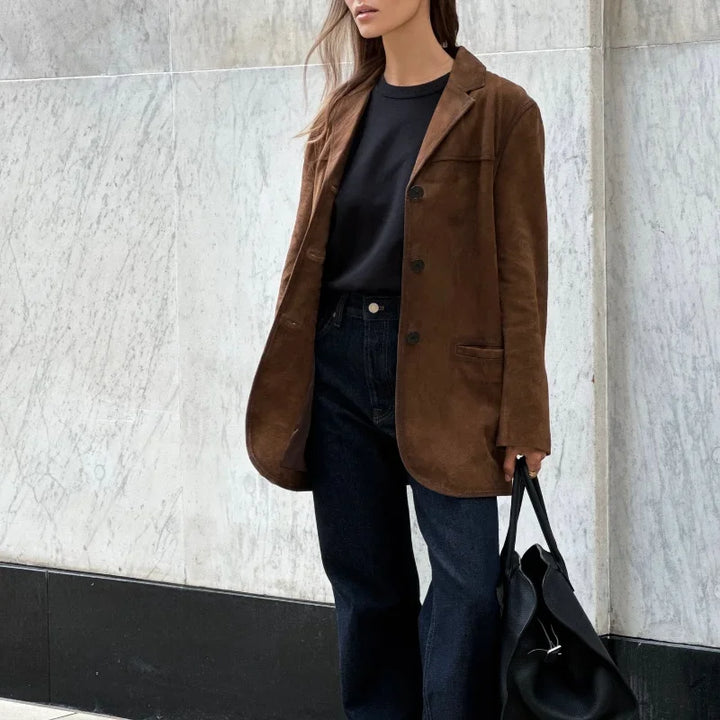 W&W Mode | Braune Wildlederjacke Mit Revers Chic Und Warm