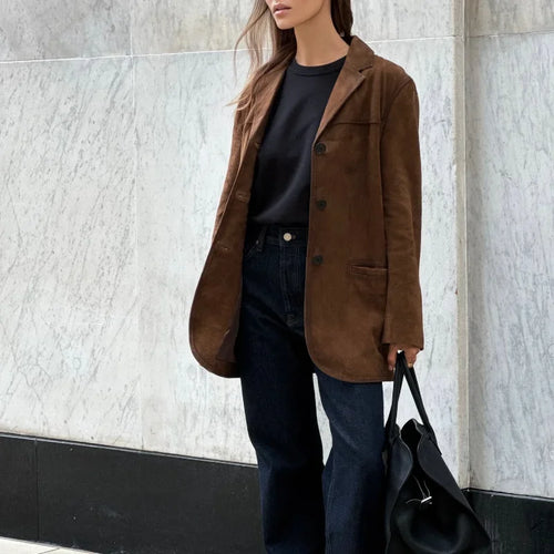 W&W Mode | Braune Wildlederjacke Mit Revers Chic Und Warm