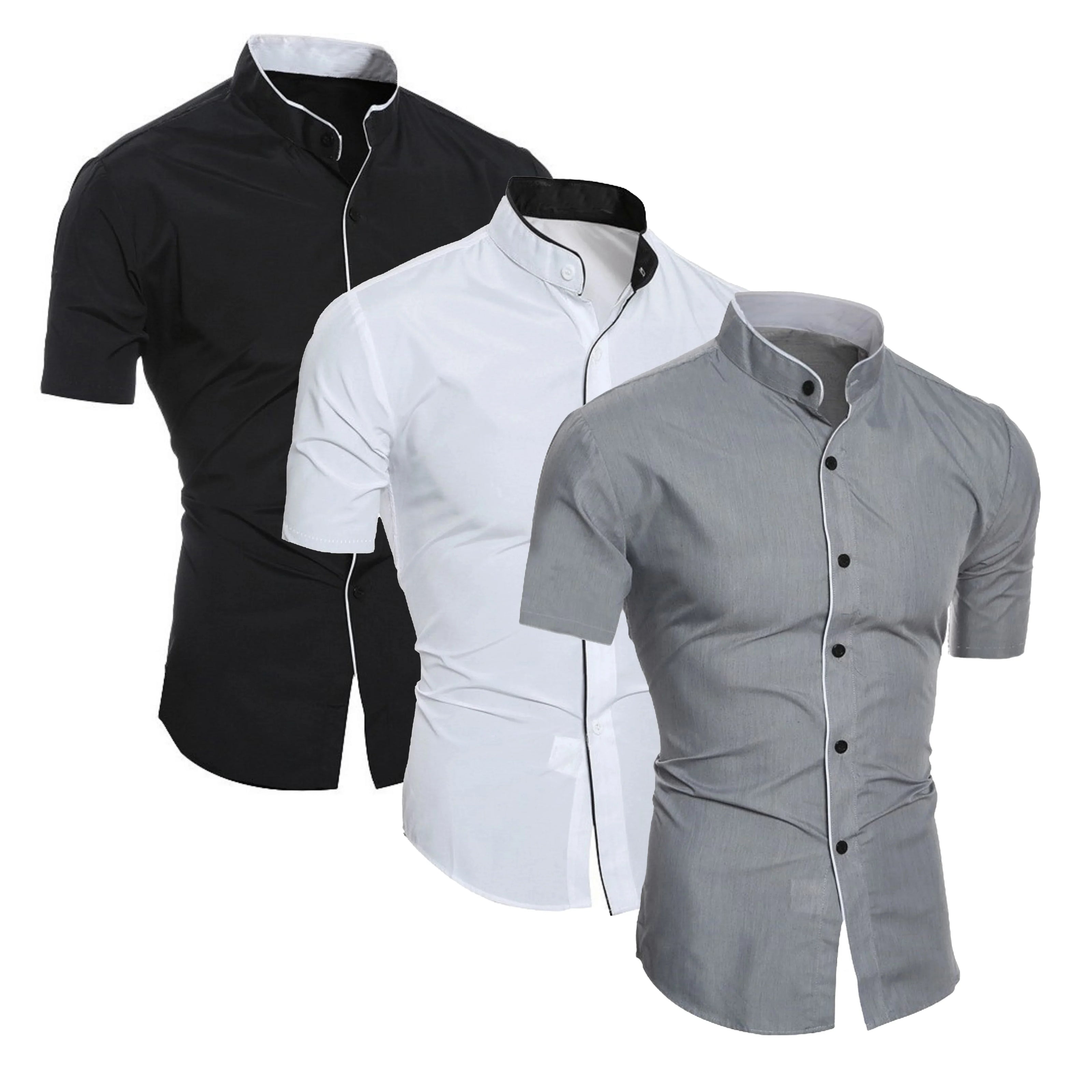 WW | Slim Fit Stehkragen Kurzarmhemd Business Lässig