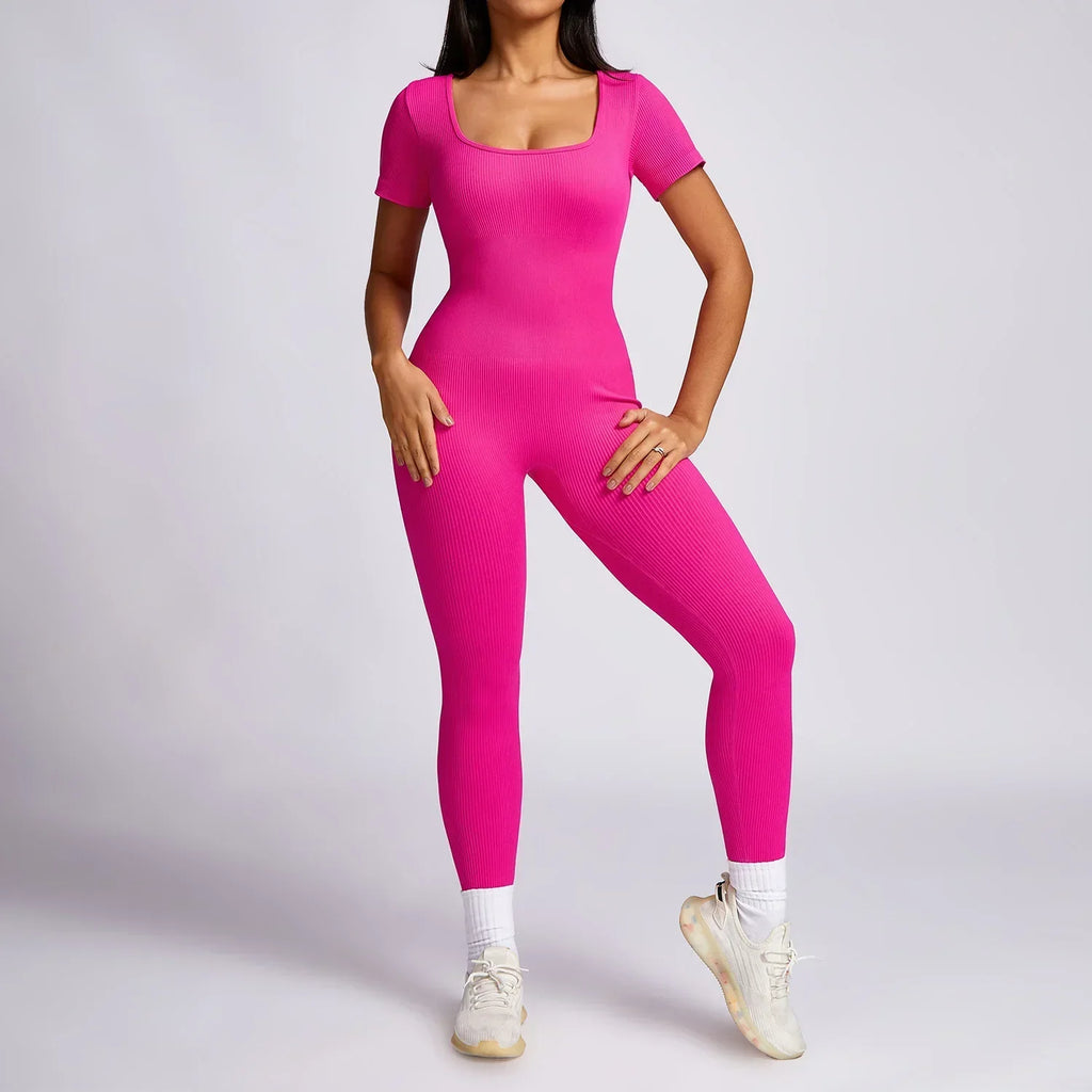 WW | Neue Yoga Anzüge Fitness Outfit Frauen Einteiler Jumpsuits Frauen Sportlich Training Hochleistungsfaden Kurzarm Fitness-Anzug
