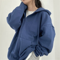 WW | Zip-up Oversized Solid Pocket Hooded Langarm Lose Baseball Jacke