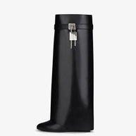 WW | Damen Kniehoge Stiefel Shark Lock Lange Dicke Sohlen High Heels Stiefel Designer Luxusmarke Damen Lederstiefel