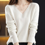 WW - Strickpullover mit V-Ausschnitt - Damen Elegant Gemusterter Pullover