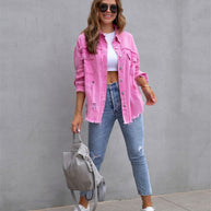 Shirt-Style Jeancoat mit Löchern