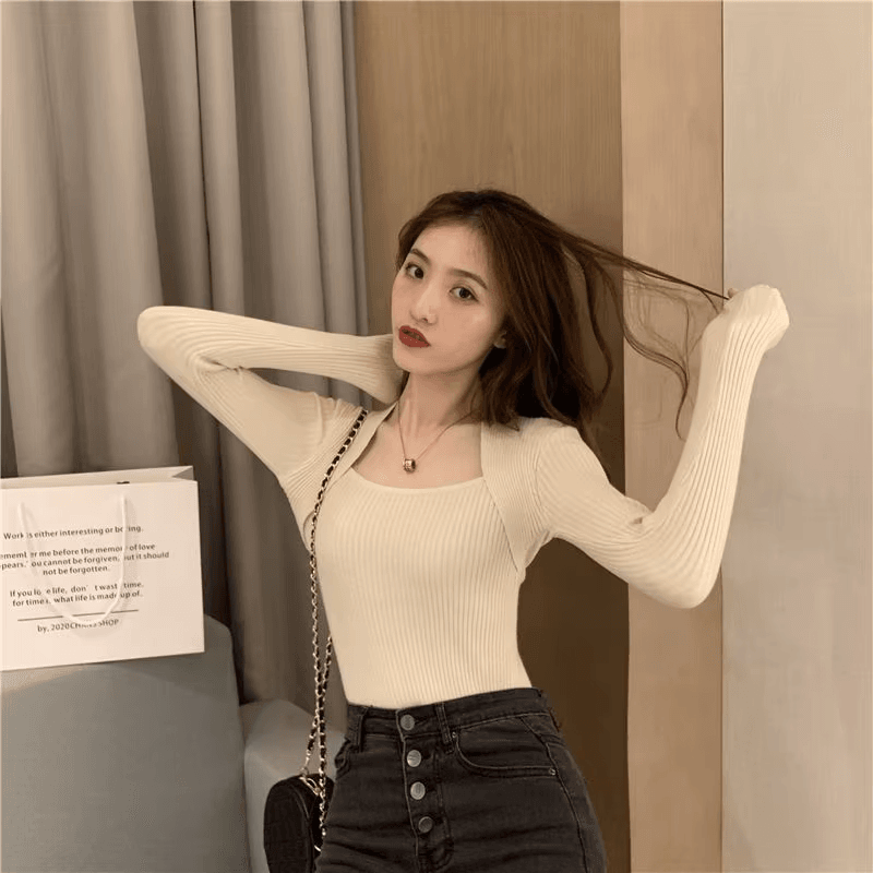 WW | Weicher, Warmer Strickpullover Mit Quadratischem Kragen