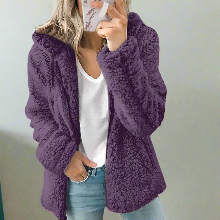 WW | Teddy-Fleecejacke mit Kapuze Damen - weiche Winterjacke mit Reißverschluss