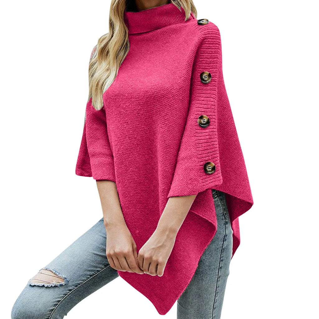 WW | Poncho Mit Rollkragen Und Seitlicher Knopfleiste